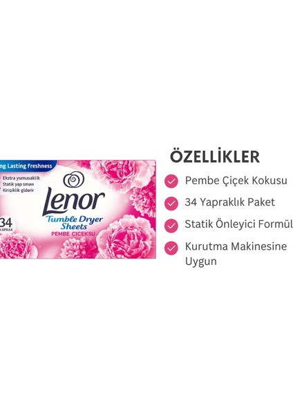 Pembe Çiçek Kokulu Çamaşır Kurutma Makinesi Kokulandırıcı ve Yumuşatıcı Kağıt 34 Yaprak fırsatları