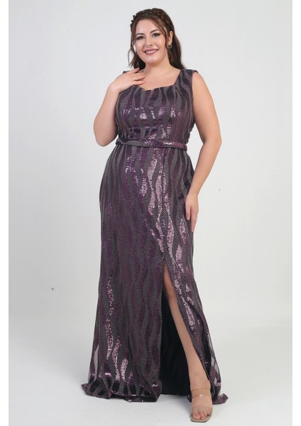 Kadın Kare Yaka Astarlı Pulpayet Büyük Beden Uzun Elbise fiyatları