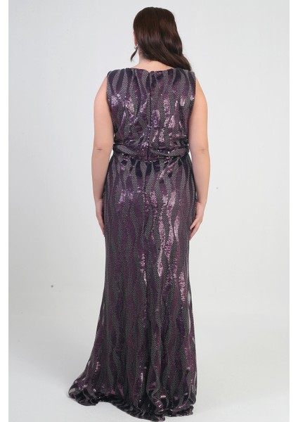 Kadın Kare Yaka Astarlı Pulpayet Büyük Beden Uzun Elbise fırsatları