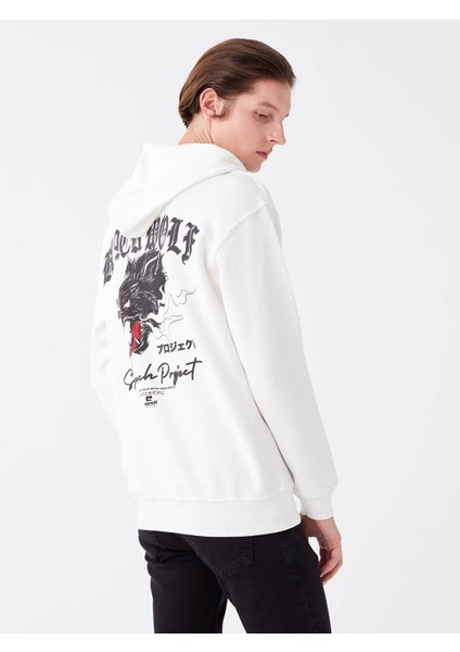 Lcw Casual Beyaz Uzun Kollu Baskılı Erkek Kalın Hoodie