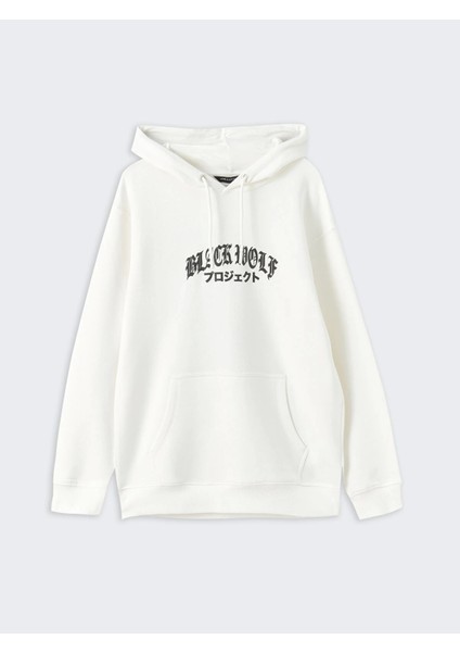 Lcw Casual Beyaz Uzun Kollu Baskılı Erkek Kalın Hoodie