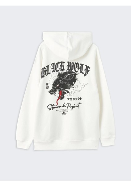 Lcw Casual Beyaz Uzun Kollu Baskılı Erkek Kalın Hoodie