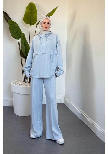 Liora Yaka Patlı Pantolon Takım Bebe Mavisi