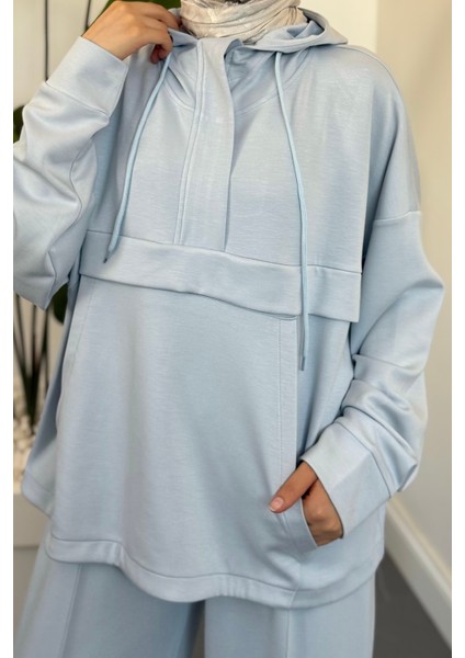 Liora Yaka Patlı Pantolon Takım Bebe Mavisi indirimleri