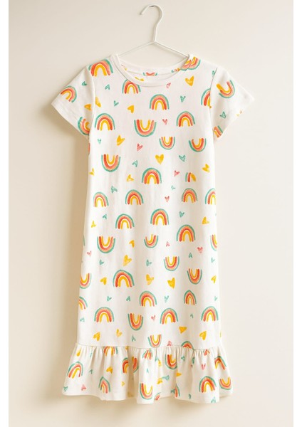 Gökkuşağı Desenli Kız Çocuk Elbise