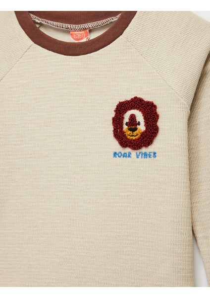 Uzun Kollu Bisiklet Yaka Aslan Nakışlı Pamuklu Tişört modelleri