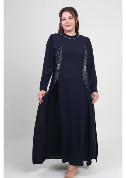 Kadın Taş-Boncuk Baskılı Büyük Beden Tesettür Uzun Elbise fiyatları