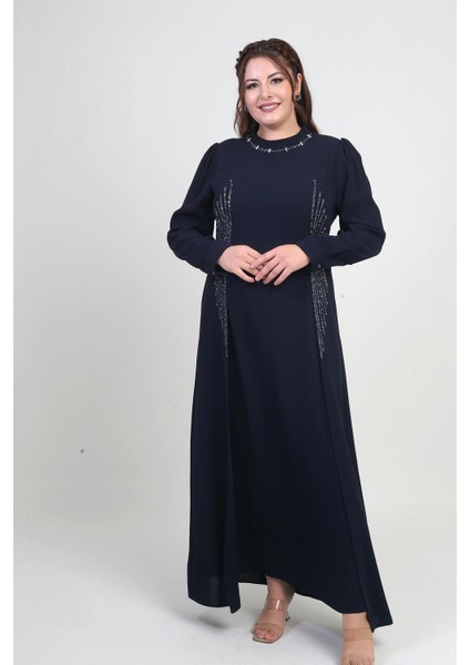 Kadın Taş-Boncuk Baskılı Büyük Beden Tesettür Uzun Elbise modelleri