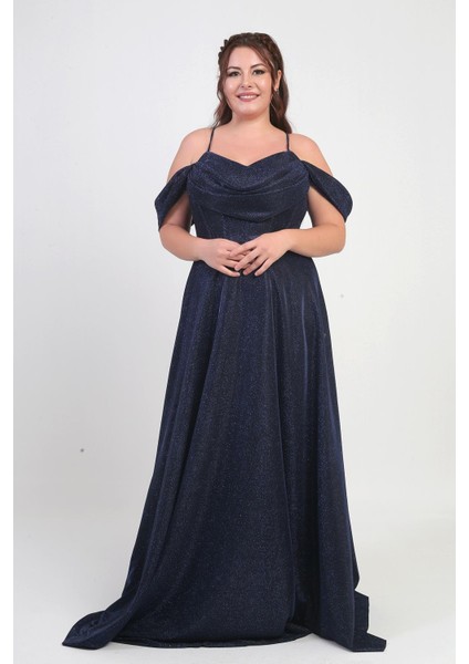 Kadın Ip Askılı Arkası Bağcıklı Göğüs Drapeli Astarlı Balenli Büyük Beden Simli Elbise