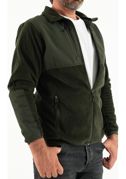 Erkek Haki Slim Fit Anti-Pilling Tüylenme Yapmayan Tam Fermuar Softshell Garnili Polar Sweatshirt modelleri