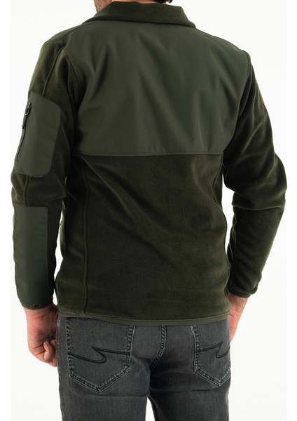 Erkek Haki Slim Fit Anti-Pilling Tüylenme Yapmayan Tam Fermuar Softshell Garnili Polar Sweatshirt indirimleri