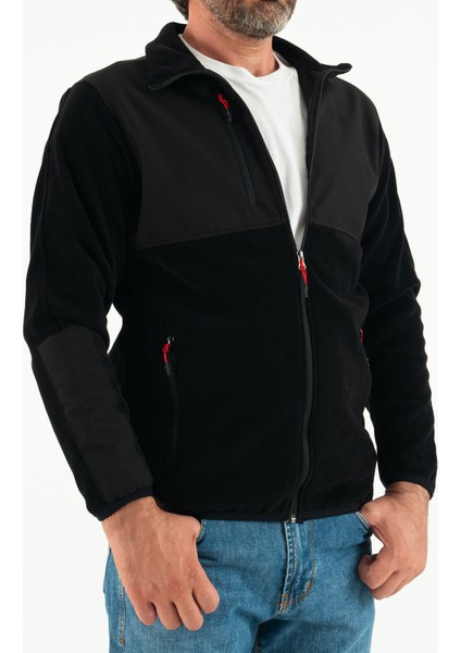 Erkek Siyah Slim Fit Anti-Pilling Tüylenme Yapmayan Tam Fermuar Softshell Garnili Polar Sweatshirt modelleri