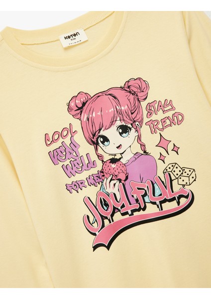 Pamuklu Uzun Kollu Bisiklet Yaka Anime Baskılı Tişört modelleri