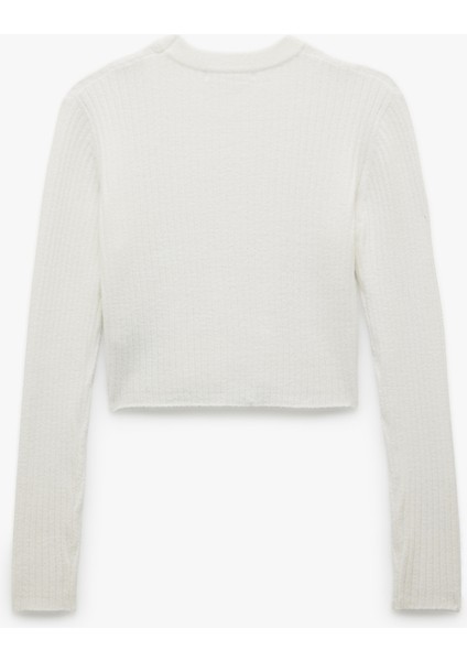 Uzun Kollu Bisiklet Yaka Triko Crop Kazak fırsatları