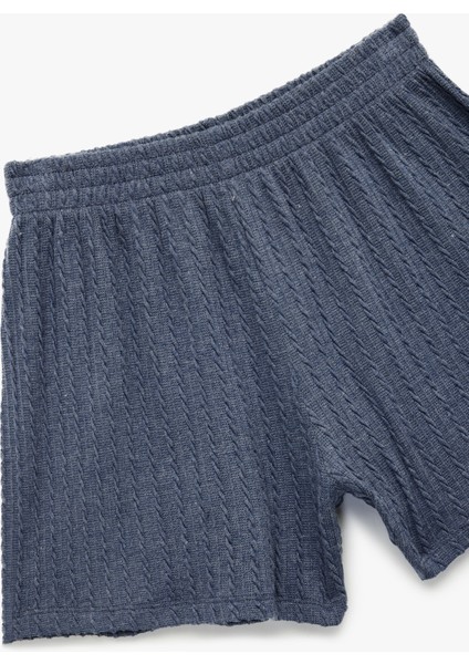 Slim Fit Beli Lastikli Dokulu Mini Şort indirimleri