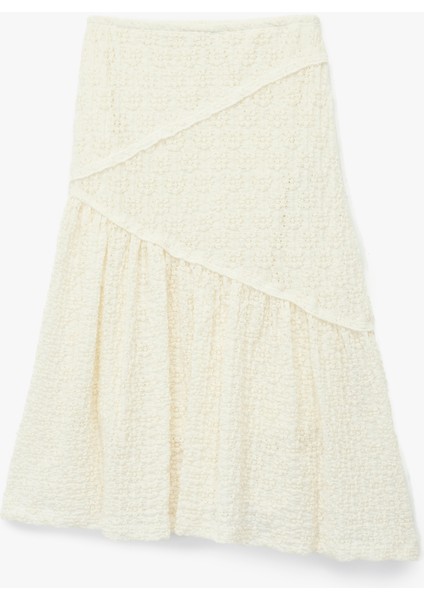 Dantel Detaylı Beli Lastikli Volanlı Midi Etek