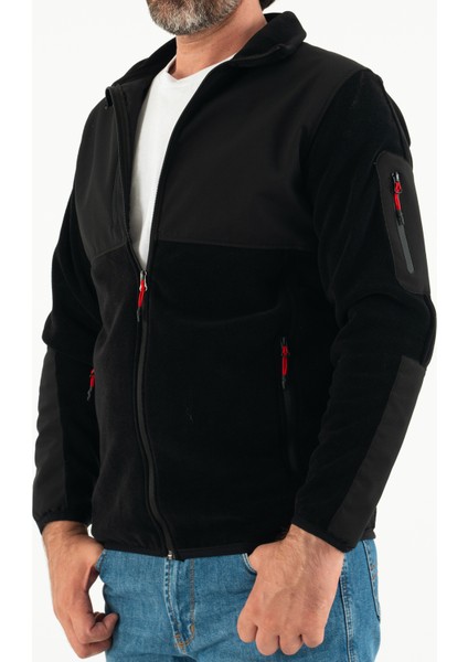 Erkek Siyah Slim Fit Anti-Pilling Tüylenme Yapmayan Tam Fermuar Softshell Garnili Polar Sweatshirt fırsatları