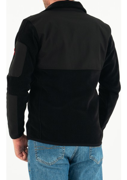 Erkek Siyah Slim Fit Anti-Pilling Tüylenme Yapmayan Tam Fermuar Softshell Garnili Polar Sweatshirt indirimleri