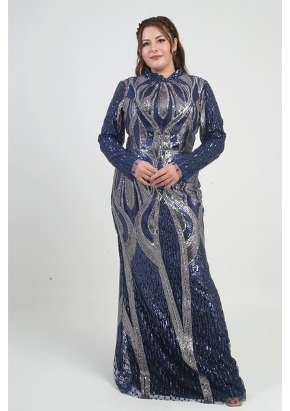 Kadın Dik Yaka Pul Işlemeli Astarlı Büyük Beden Uzun Elbise fiyatları