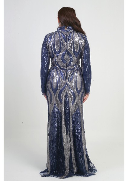 Kadın Dik Yaka Pul Işlemeli Astarlı Büyük Beden Uzun Elbise fırsatları