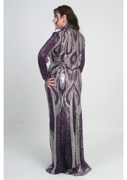 Kadın Dik Yaka Pul Işlemeli Astarlı Büyük Beden Uzun Elbise fırsatları