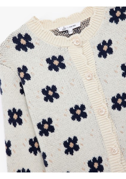 Uzun Kollu Bisiklet Yaka Jakarlı Düğmeli Çiçekli Triko Hırka modelleri