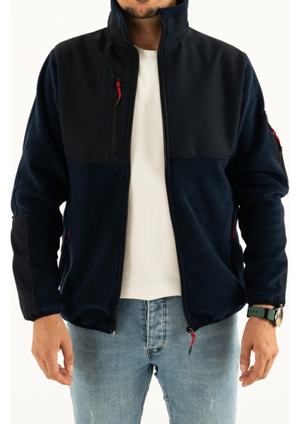 Erkek Lacivert Slim Fit Anti-Pilling Tüylenme Yapmayan Tam Fermuar Softshell Garnili Polar Sweatshirt fiyatları