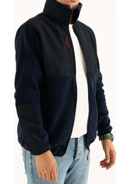 Erkek Lacivert Slim Fit Anti-Pilling Tüylenme Yapmayan Tam Fermuar Softshell Garnili Polar Sweatshirt modelleri