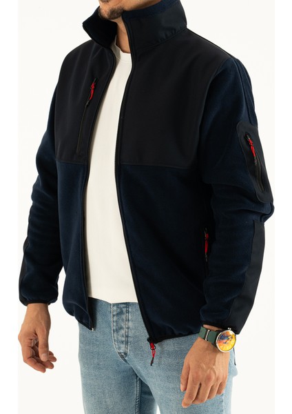 Erkek Lacivert Slim Fit Anti-Pilling Tüylenme Yapmayan Tam Fermuar Softshell Garnili Polar Sweatshirt fırsatları