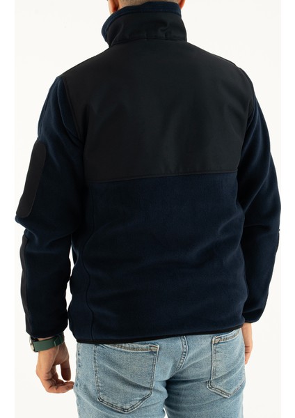 Erkek Lacivert Slim Fit Anti-Pilling Tüylenme Yapmayan Tam Fermuar Softshell Garnili Polar Sweatshirt indirimleri