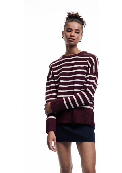 Çizgili Bisiklet Yaka Triko Kazak