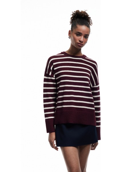 Çizgili Bisiklet Yaka Triko Kazak fiyatları