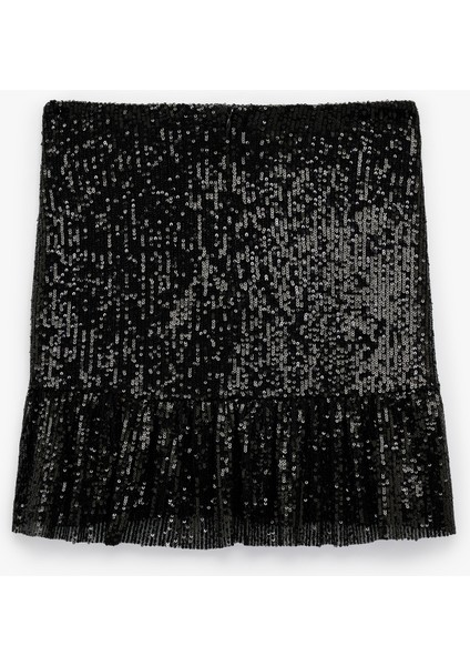 Pullu Payetli Volanlı Asimetrik Mini Abiye Etek fiyatları