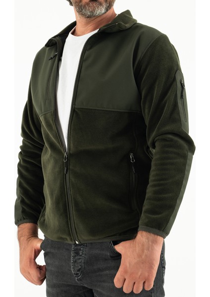Erkek Haki Slim Fit Anti-Pilling Tüylenme Yapmayan Tam Fermuar Softshell Garnili Polar Sweatshirt fırsatları