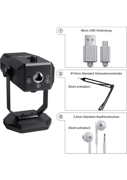 Profesyonel USB Kondansatör Mikrofon – 4 Yönlü Direktif, 20Hz-20KHz Frekans, Kulaklık Çıkışı, Tek Tuş Sessize Alma, Ses Ayarı, 15MM Stand Uyumlu Yanmai SF-900 modelleri