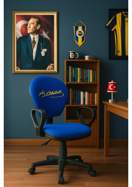 Fenerbahçe Çocuk Çalışma Koltuğu | Atatürk İmzalı Sarı Lacivert Döner ve Tekerlekli Ders Sandalyesi modelleri