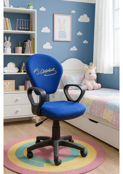 Fenerbahçe Çocuk Çalışma Koltuğu | Atatürk İmzalı Sarı Lacivert Döner ve Tekerlekli Ders Sandalyesi