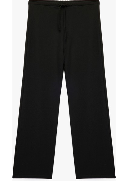 Krep Scuba Kumaş Yüksek Bel Bağcıklı Geniş Paça Pantolon