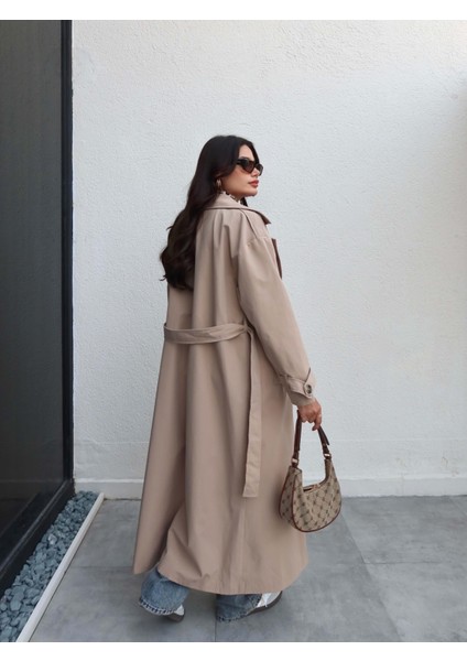 Kruvaze Yaka Kemerli Uzun Trench indirimleri