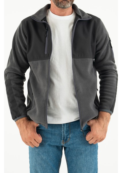 Erkek Füme Slim Fit Anti-Pilling Tüylenme Yapmayan Tam Fermuar Softshell Garnili Polar Sweatshirt fiyatları