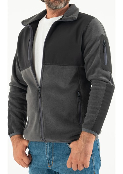 Erkek Füme Slim Fit Anti-Pilling Tüylenme Yapmayan Tam Fermuar Softshell Garnili Polar Sweatshirt modelleri