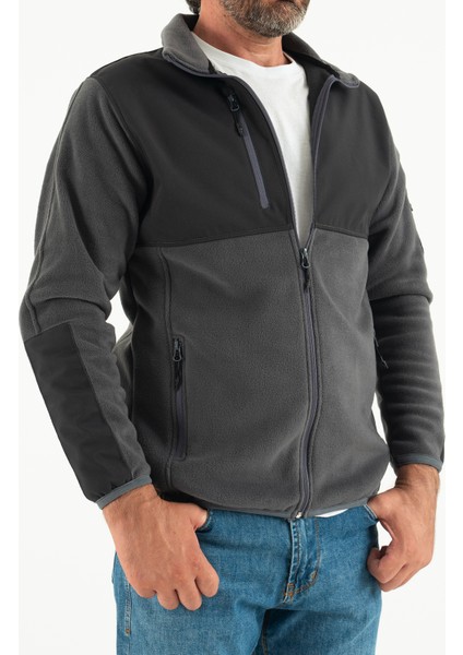 Erkek Füme Slim Fit Anti-Pilling Tüylenme Yapmayan Tam Fermuar Softshell Garnili Polar Sweatshirt fırsatları