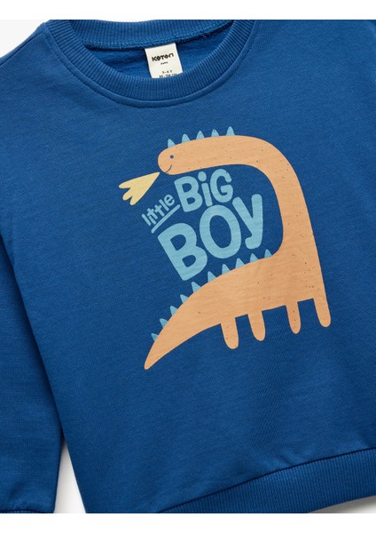 Pamuklu Dinozor Baskılı Uzun Kollu Bisiklet Yaka Şardonlu Sweatshirt modelleri