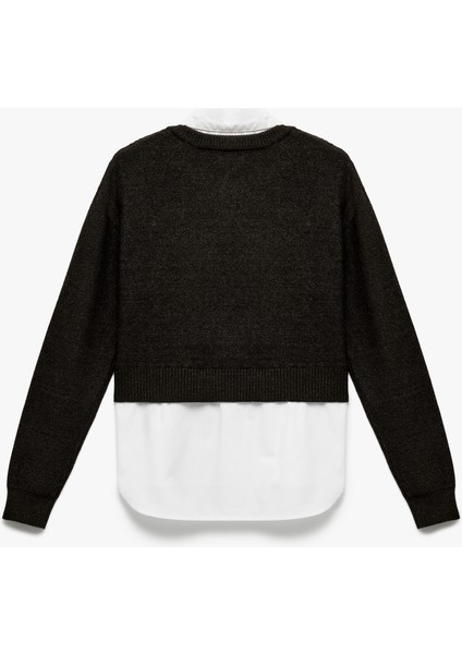 Uzun Kollu Gömlek Yaka Saç Örgü Dokulu Viskon Karışımlı Kazak fırsatları