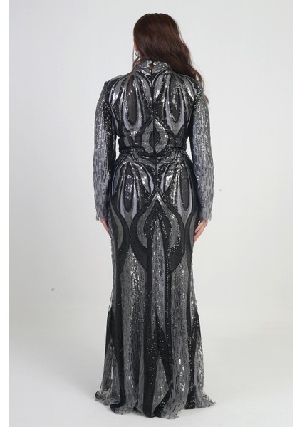 Kadın Dik Yaka Pul Işlemeli Astarlı Büyük Beden Uzun Elbise fırsatları