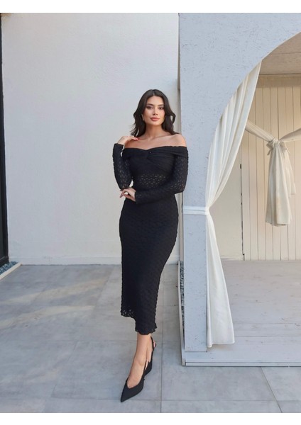 Ön Düğüm Detaylı Dantel Elbise