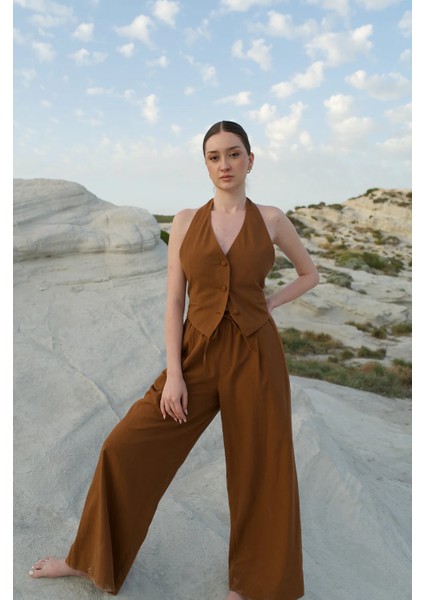 Keten Yüksek Bel Pantolon