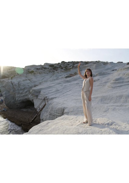 Keten Yüksek Bel Pantolon