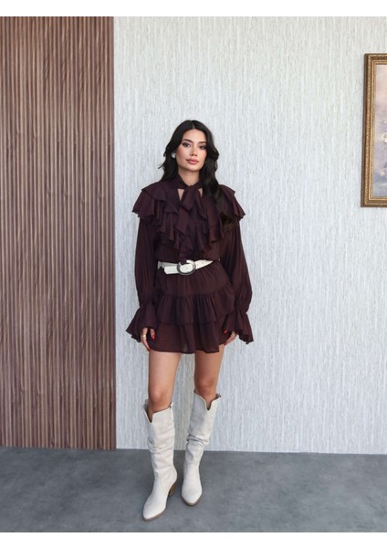 Yaka Fırfır Kat Elbise fiyatları