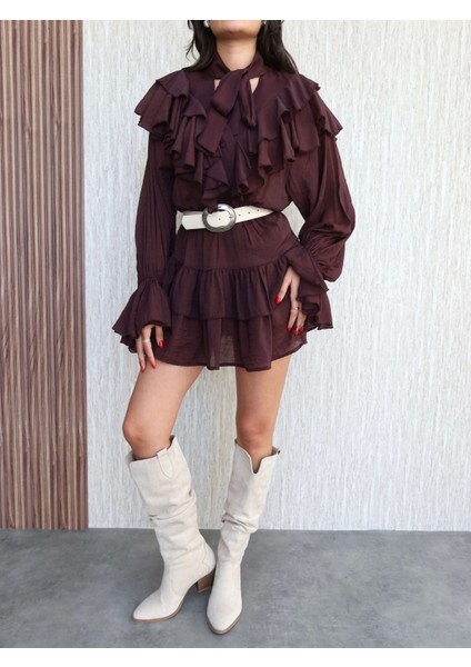 Yaka Fırfır Kat Elbise modelleri